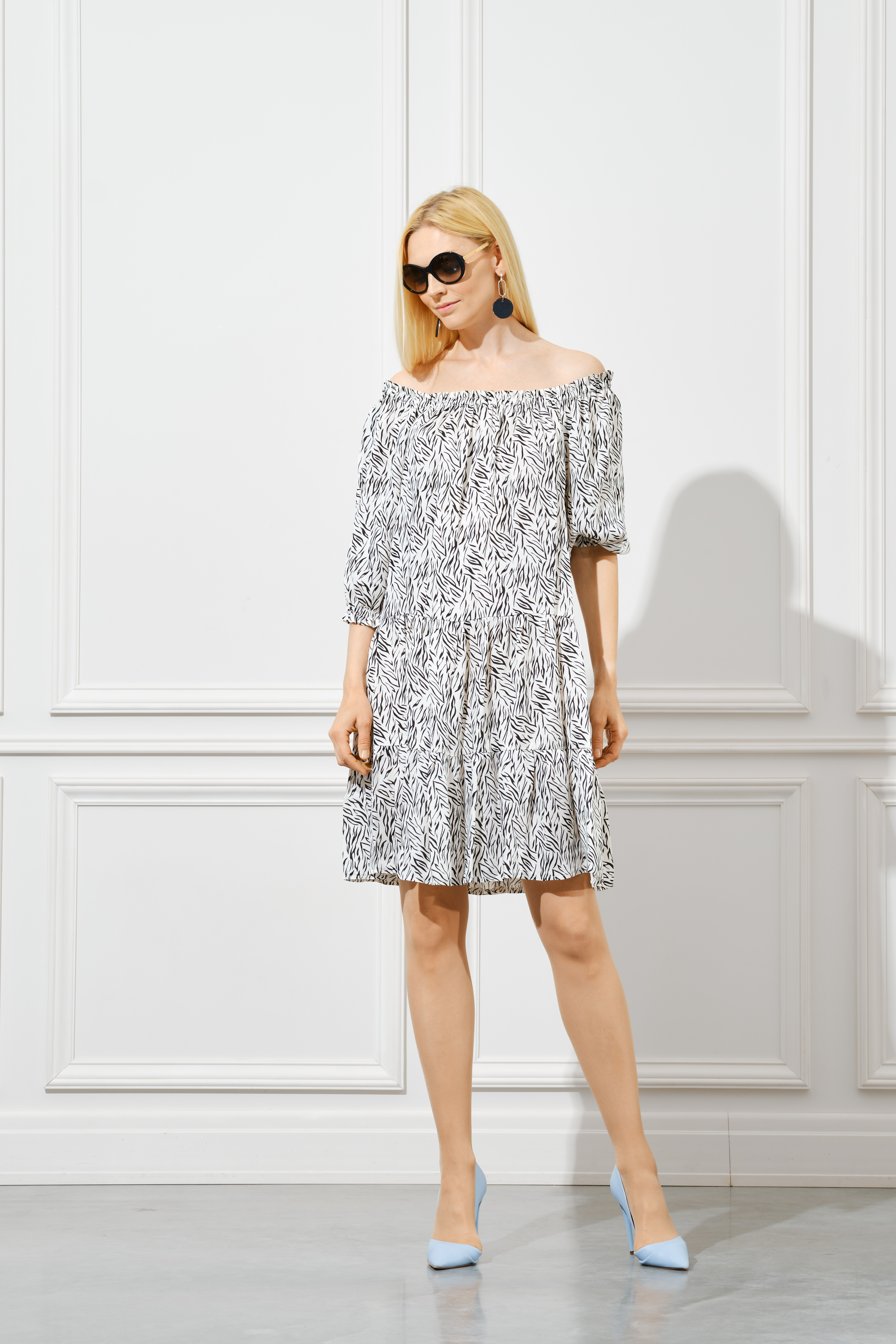 Leaf Print Off-Shoulder Dress